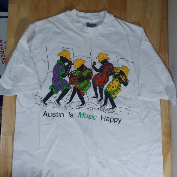 Vintage Austin Is Music Happy Jazzed Up Street Band T-Shirt - Picture 2 of 8